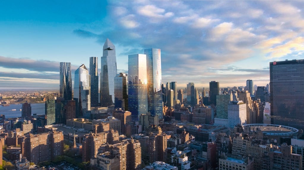 Vista de prédios no lado oeste de Nova York com as torres de Manhattan West