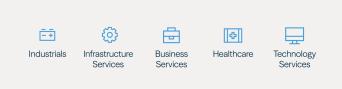 Diagram of private equity sectors including industrials, infrastructure services, business services, healthcare, and technology services.
