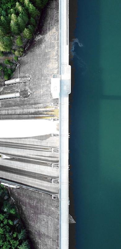 Aerial view of hydroelectric dam