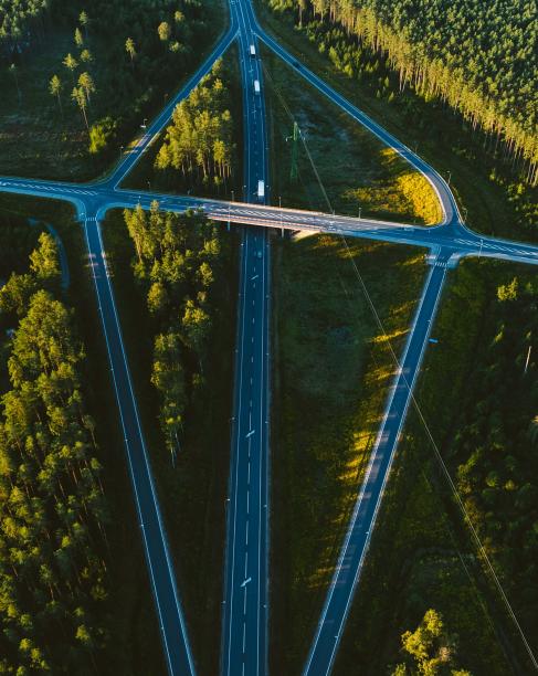 Highway in a forest aerial view
