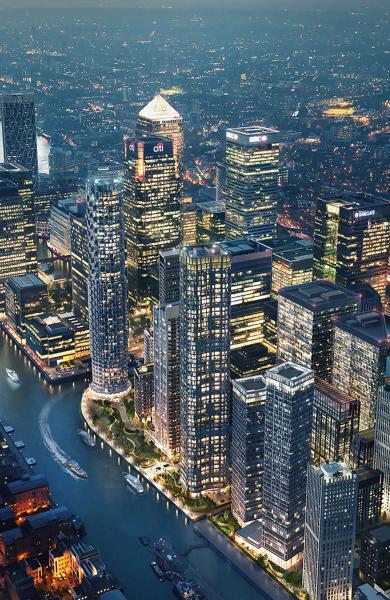 Canary Wharf Night Aerial View