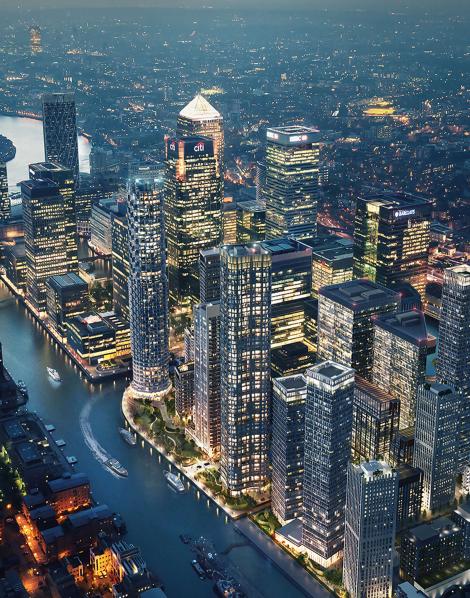 Canary Wharf Night Aerial View