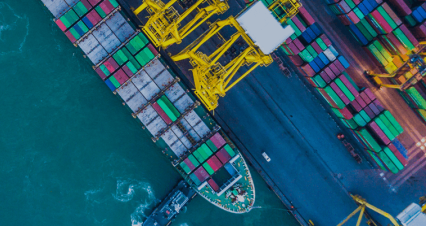 Aerial view of a shipyard