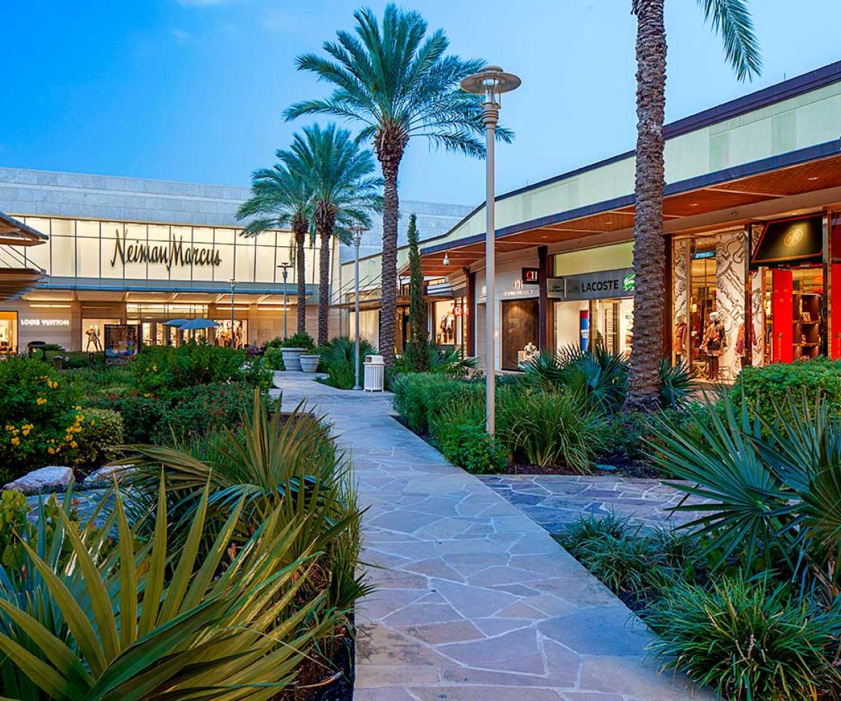 Palm trees and retail shops at GGP mall USA