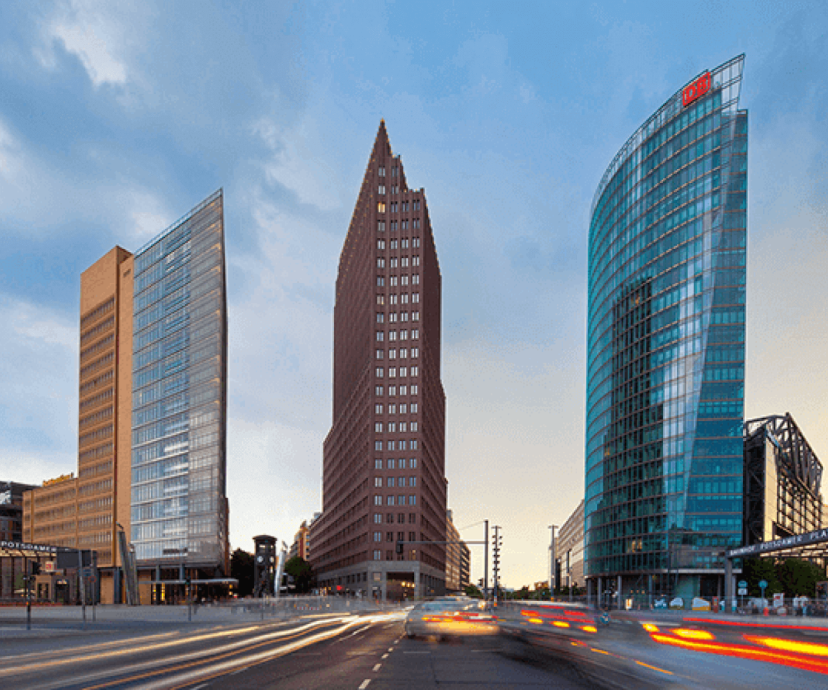 Three dramatic razor-edge office buildings in Berlin's Potsdamer Platz