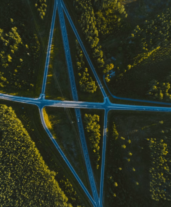 ariel view of roads