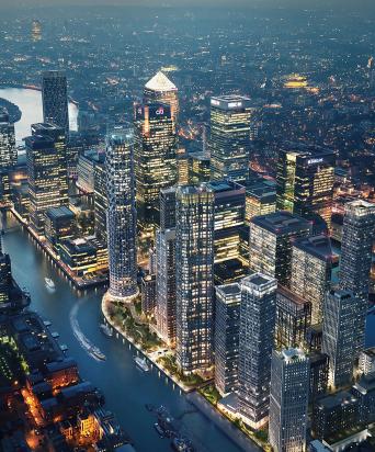 Canary Wharf Night Aerial View