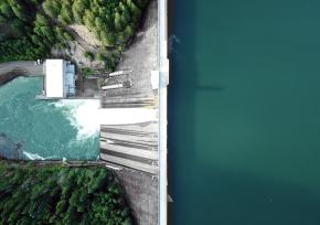 Aerial view of hydroelectric dam